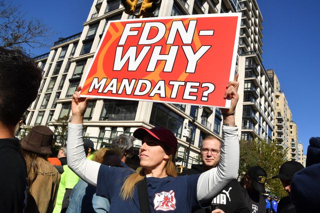 Protestors at an anti-vaccine mandate protest outside Gracie Mansion in New York City, October 28th, 2021.